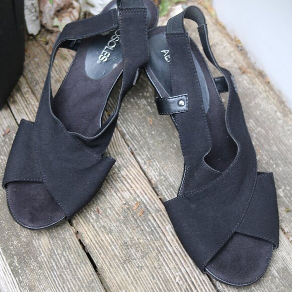 Aerosoles Black Fabric Criss Cross Open Toe Elastic Sling Back 3" Heels Sz 7 - Picture 1 of 7